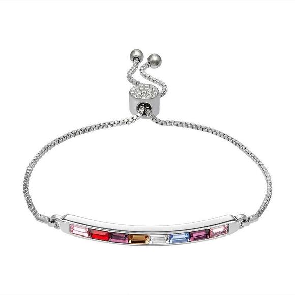 New in Box Brilliance Rainbow Crystal Bar Adjustable Lariat Bracelet 925 Plated - Picture 2 of 14